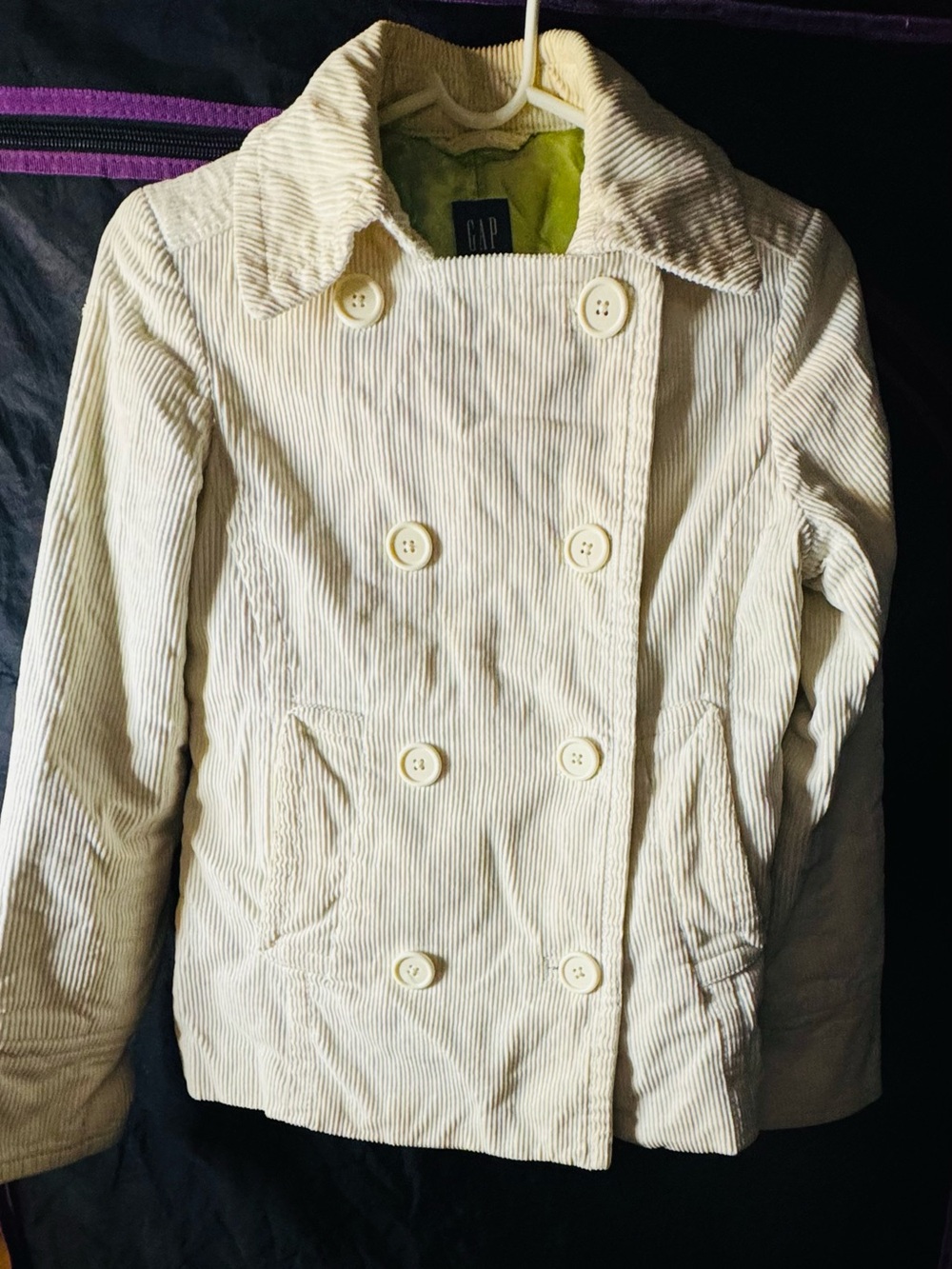 GAP Cream Corduroy Jacket with Lime Green Lining